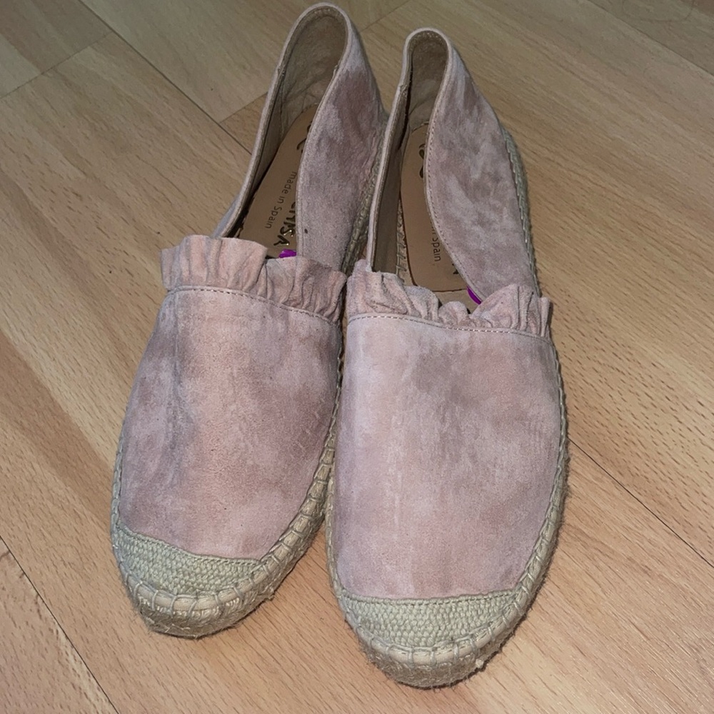Blush pink suede espadrilles